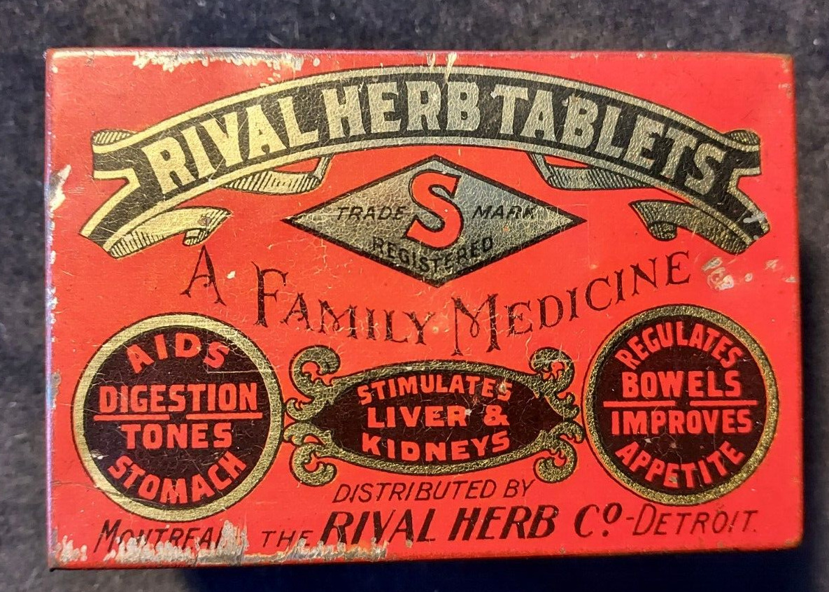 Old Empty Herbal Medicine Tin Rival Herb Tablets Montreal Detroit Herbal Remedy