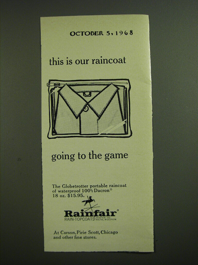 1968 Rainfair Globetrotter portable raincoat Advertisement