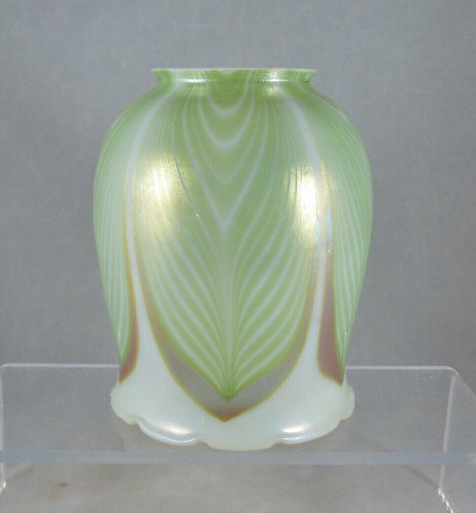 Authentic Loetz PG 2409 Hand blown Lamp shade in pulled feather decor ca 1905