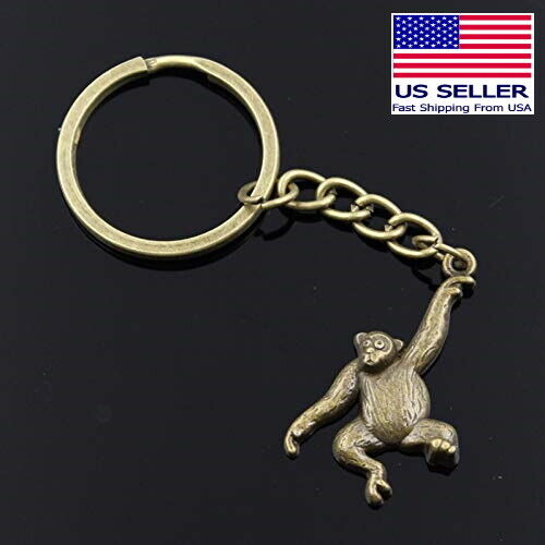 Monkey Chimp Zoo Ape Chimpanzee Vintage Bronze Charm Keychain Key Chain Fun Gift