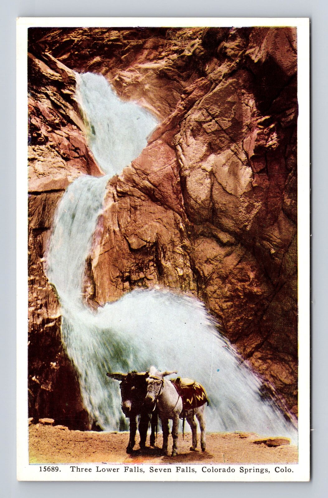 Colorado Springs CO-Colorado, Seven Falls, Three Lower Falls, Vintage Postcard