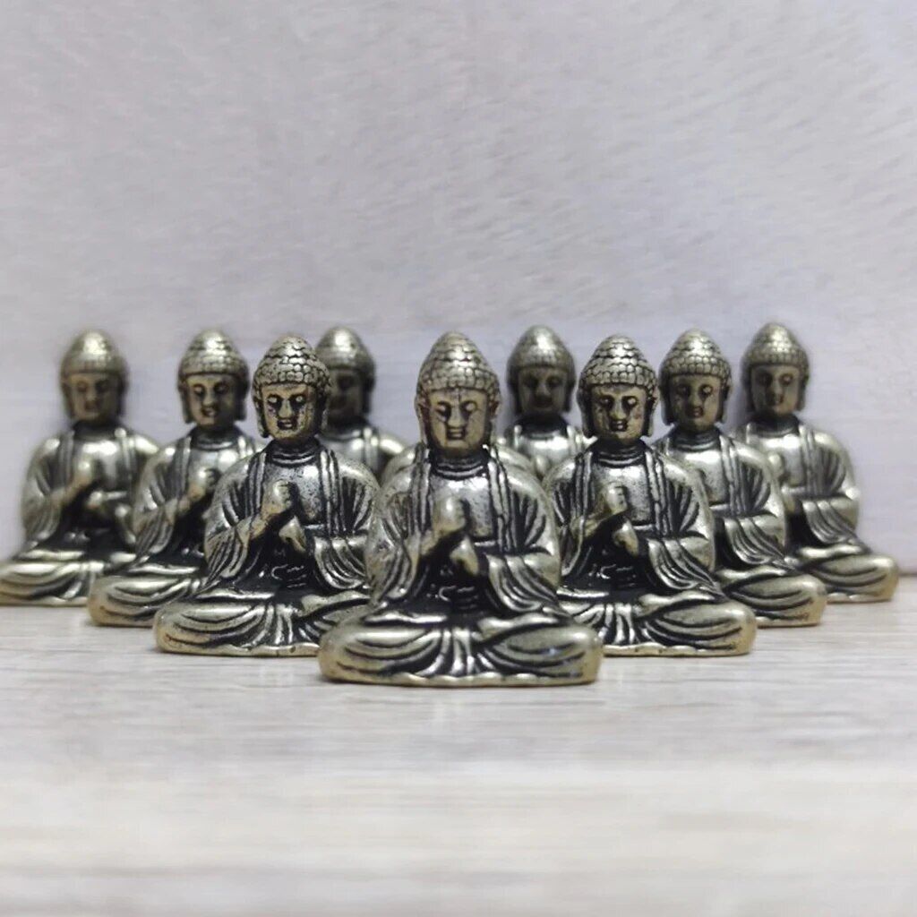 10Pcs Mini Brass Sitting Buddha Statue Figurine for Journey Buddhism Worship Hom
