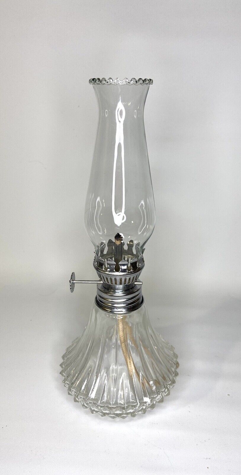 Vintage Faceted Lamplight Farms Glass Chimney Oil Lamp 9” Tall.