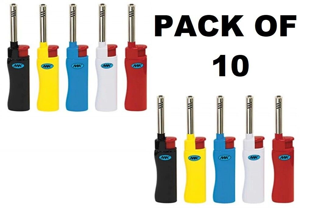 10 X MK LIGHTER Full Size Refillable Candle Windproof Jet Lighters Assor. Colors