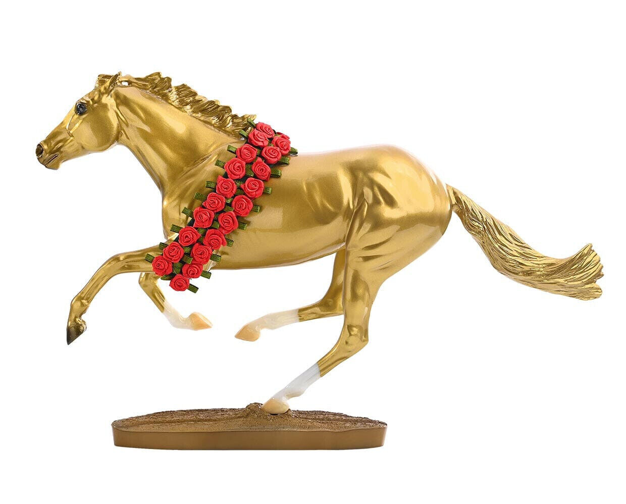 BREYER SECRETARIAT 50TH, GLOSSY TRIPLE CROWN WINNER GOLD RACEHORSE, ROSE GARLAND