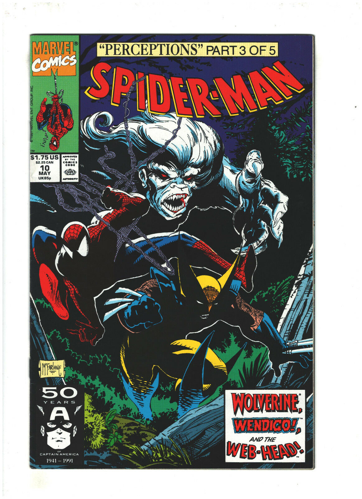 Spider-man #10 VF+ 8.5 Marvel Comics 1991 Todd McFarlane, Perceptions, Wolverine