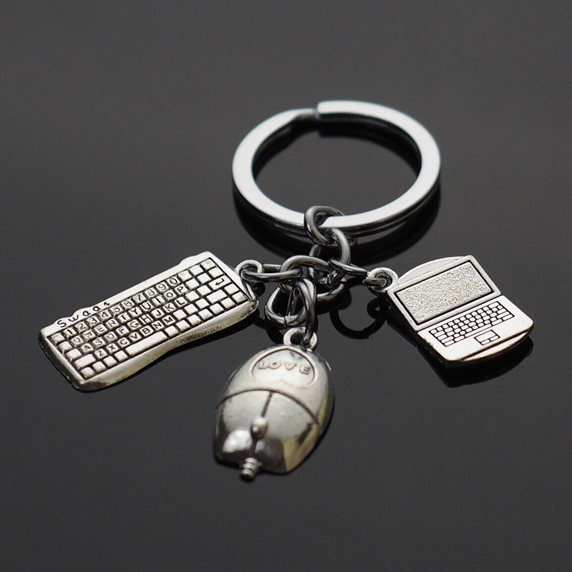 Computer Internet Laptop Mouse Keyboard Charms Silver Pendants Keychain Gift 