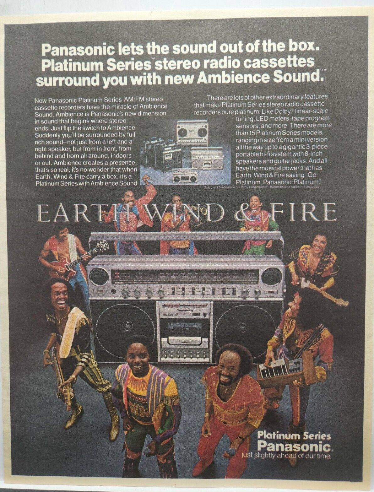 1982 Panasonic Boombox Radip Earth Wind & Fire Retro Print Ad Man Cave Poster 