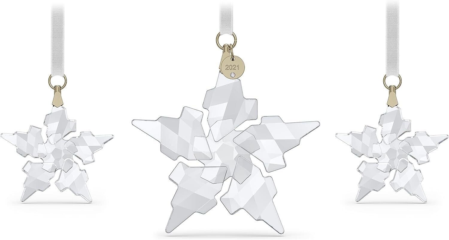 SWAROVSKI Christmas Ornament, 2021 Annual Edition, Set of 3, Clear Crystal - NIB