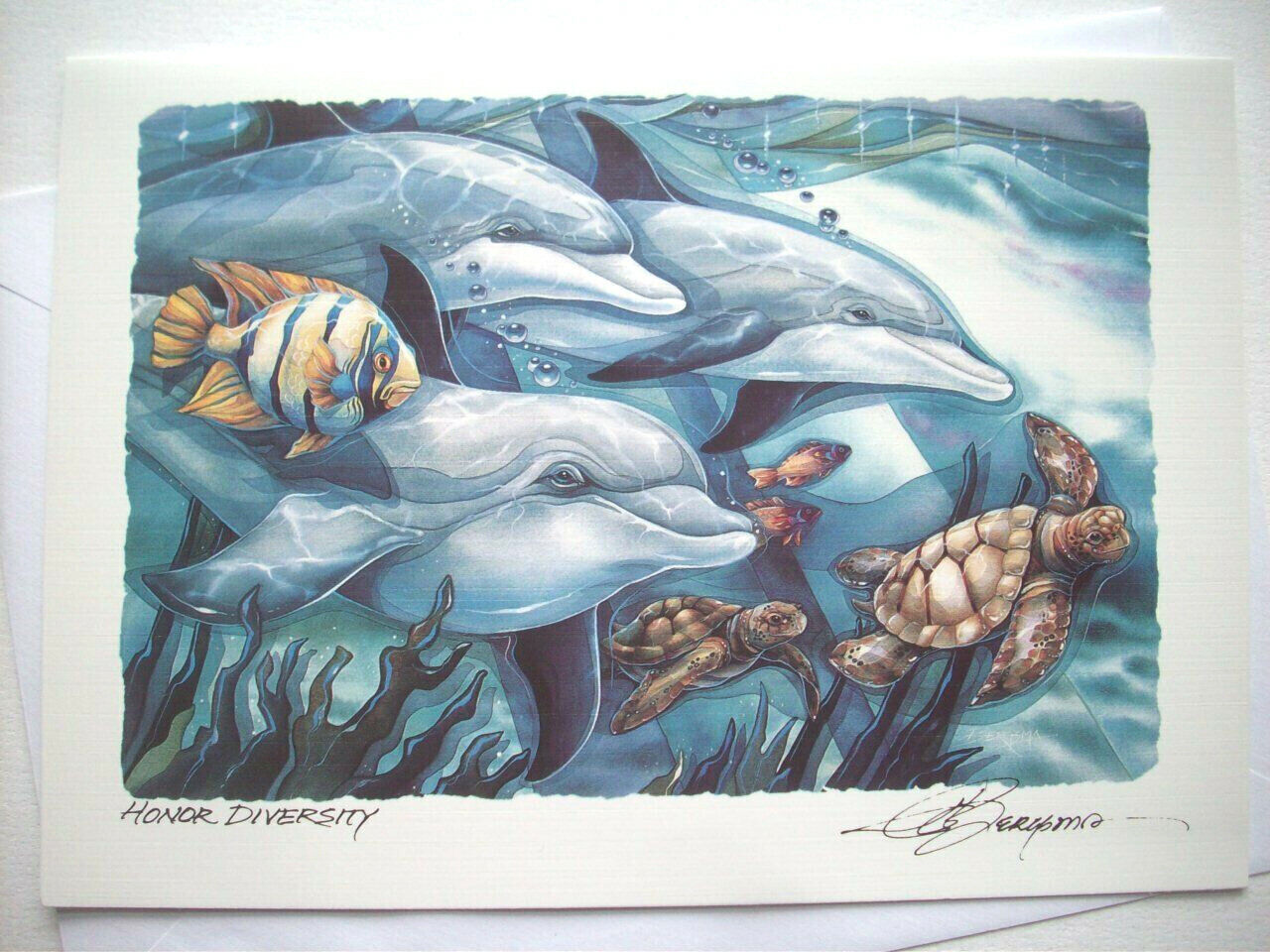 Honor Diversity dolphin turtle colorful fish greeting card Jody Bergsma