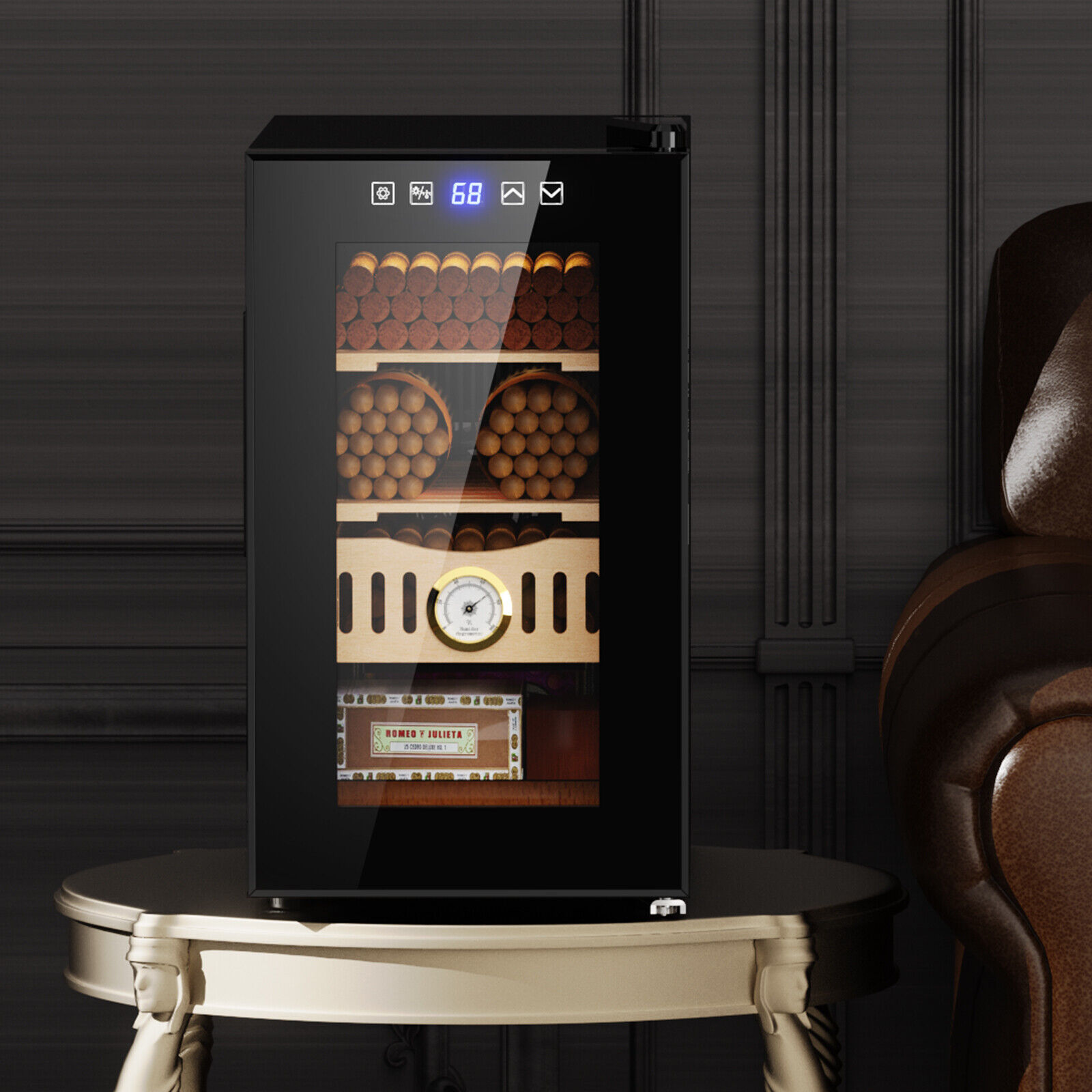 25L Electronic Cigar Cooler Humidor Cedar Wood Shelves ETL Approved 200 Capacity
