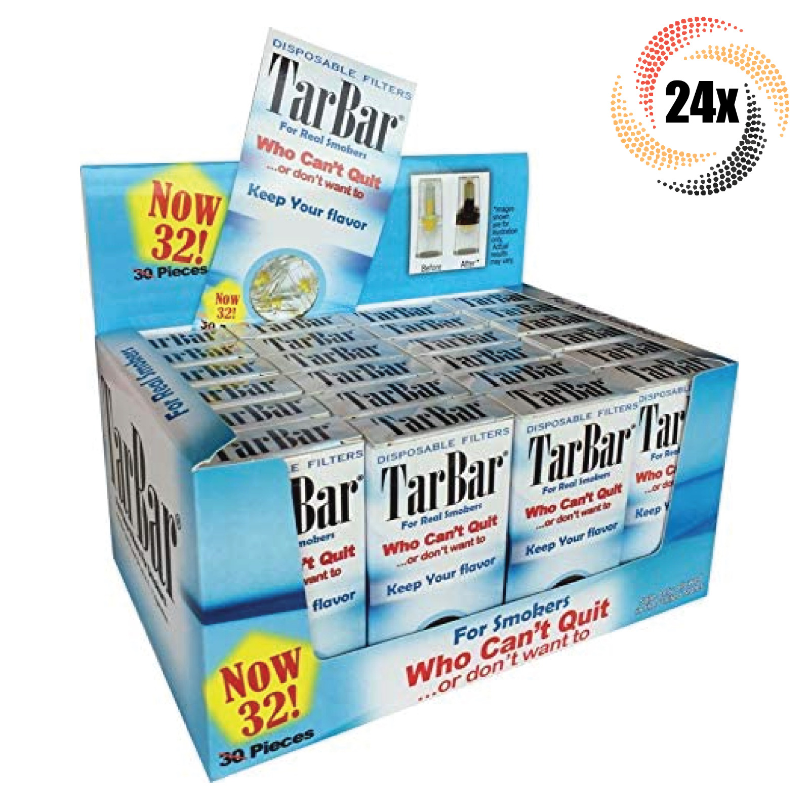 Full Box 24x Packs TarBar Cigarette Disposable Filters | 32 Per Pack