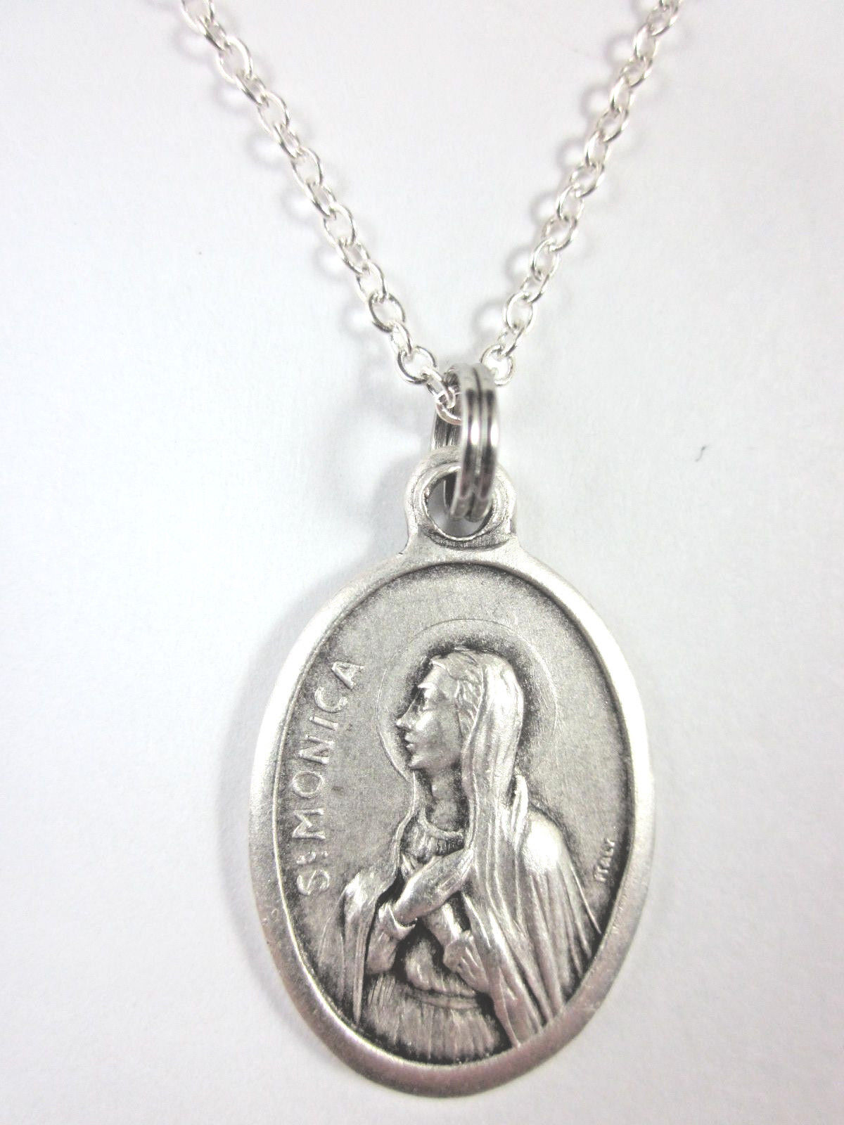Ladies St Monica Medal Italy Pendant Necklace 20\