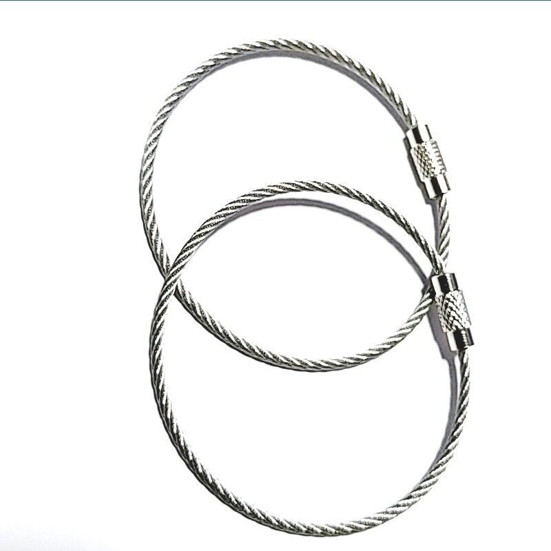 50 Pcs Stainless Steel Wire Keychain Screw Locking Cable Rope Key Rings Holder