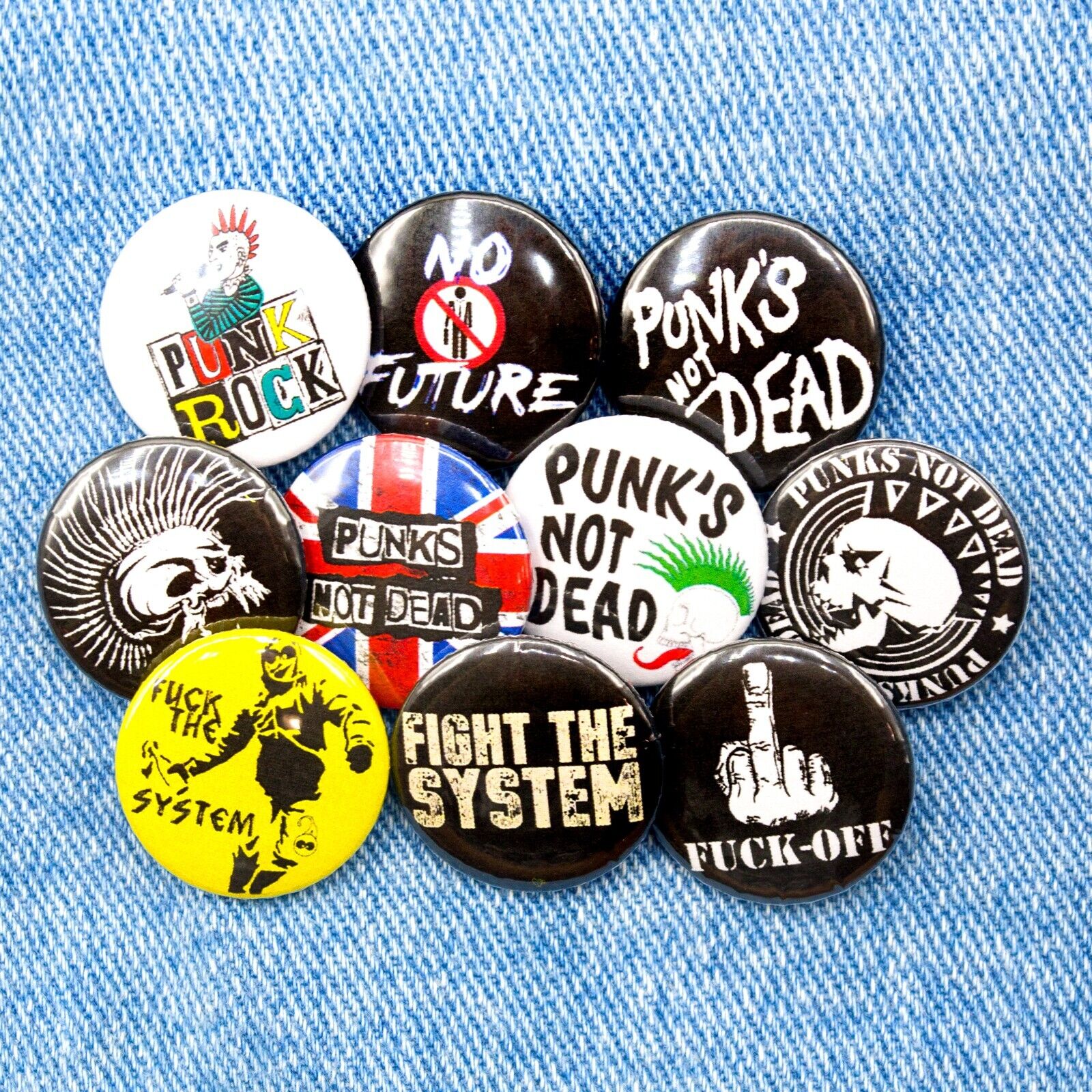 Anarchy button badge pins, Punk's not Dead  Rock Ska Hardcore Antisocial 10 item