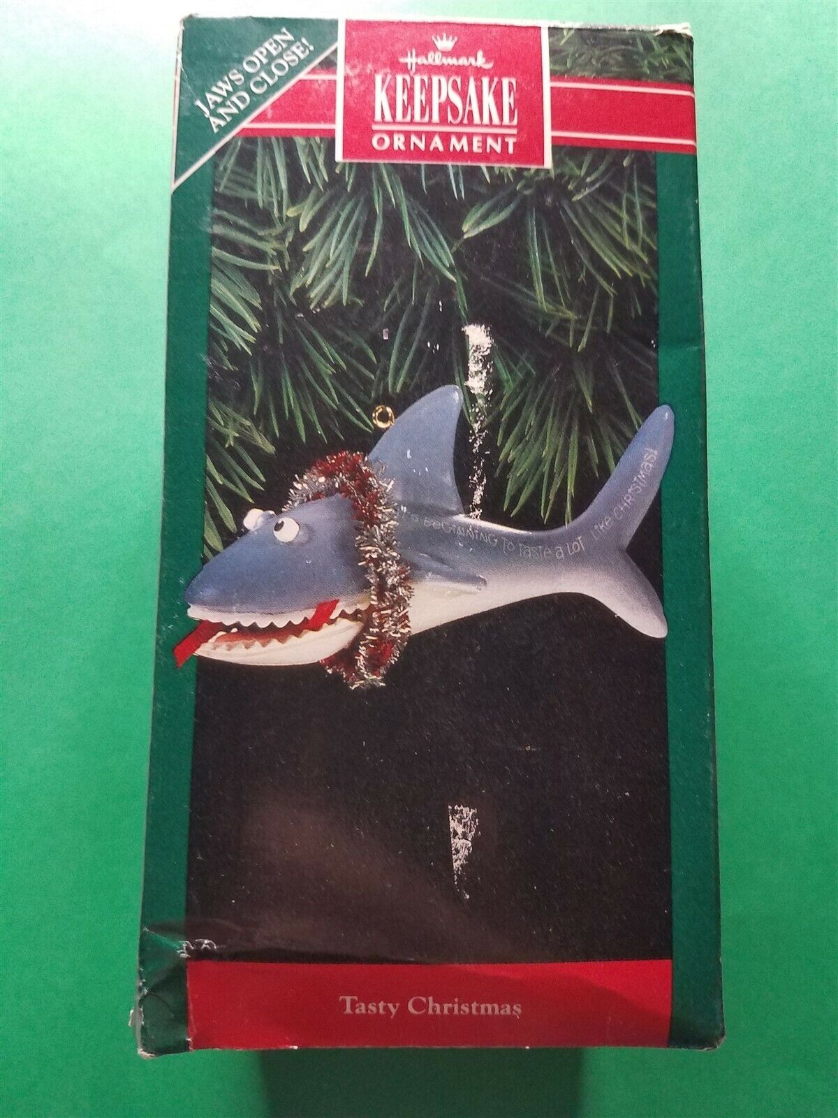 Vintage Hallmark Christmas Ornament Tasty Christmas Shark Jaws Open 1992