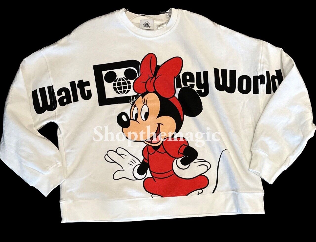 2024 Disney World Oversized Minnie Logo Two Side White Pullover Sweatshirt XL