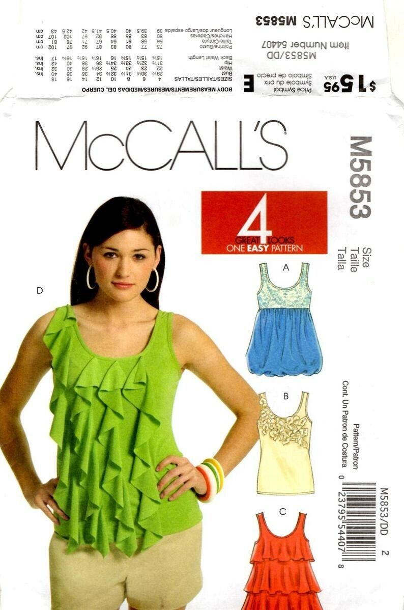 McCall’s M5853 Size 4-10 Tiered Flounce Top Bubble Top Pattern, Uncut