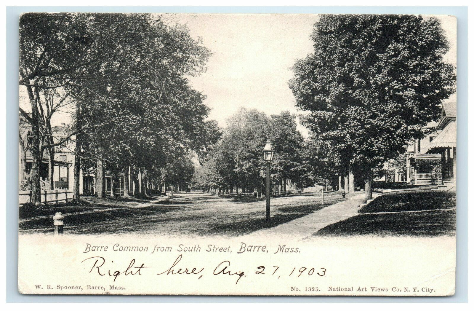 1903 Barre MA Postcard Common from South Street Massachusettes Undivided Posted