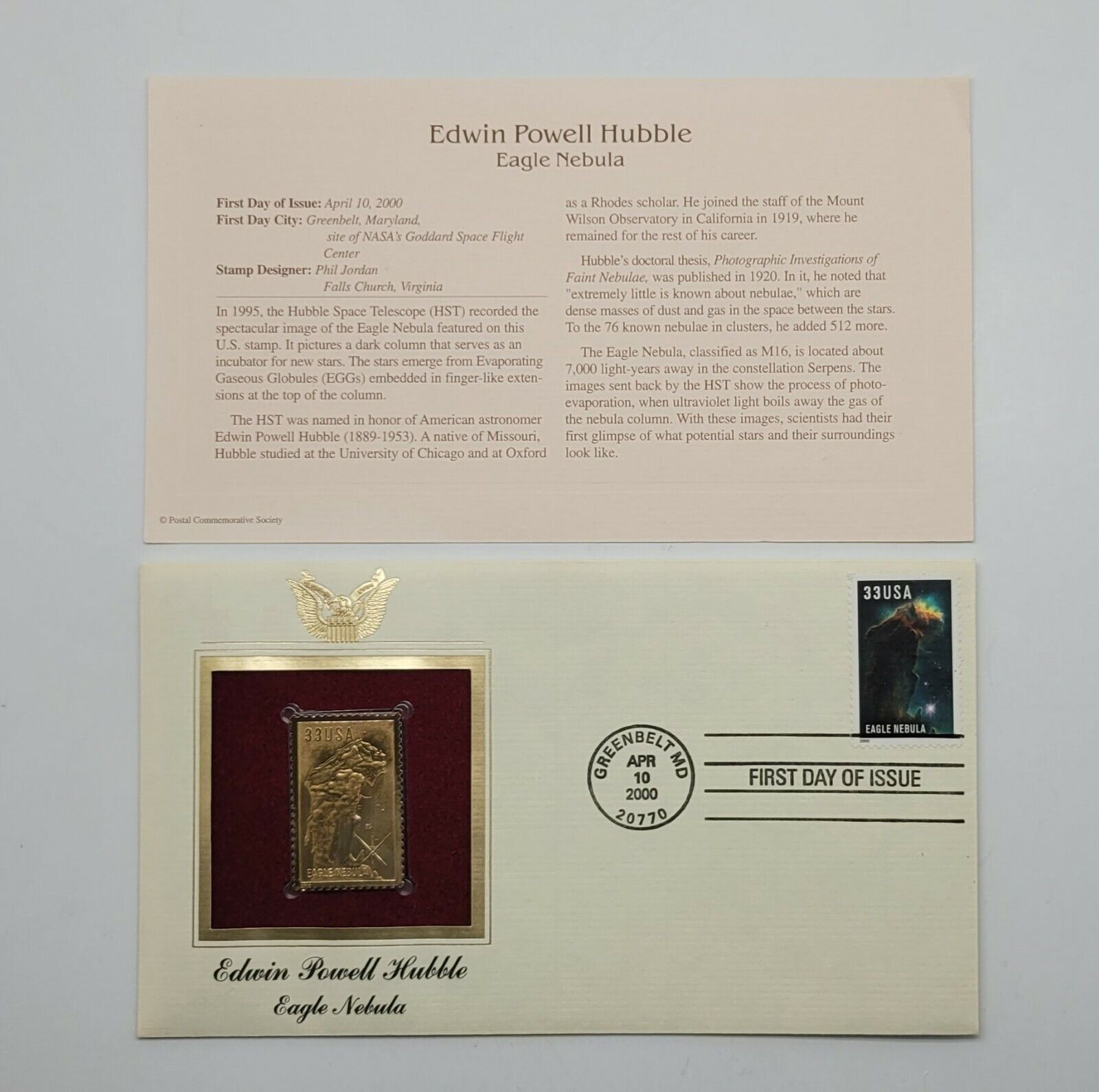 4 Edwin Powell Hubble 22kt Gold Stamps First Issue 33 Cent April 10, 2000. STP27