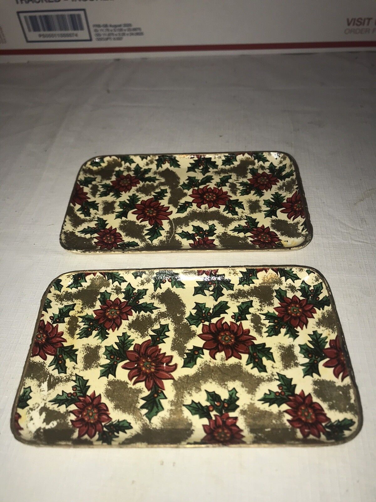 2 VINTAGE HIGHMOUNT QUALITY CHRISTMAS SERVING FOOD TRAYS ALCOHOL PROOF JAPAN  M2