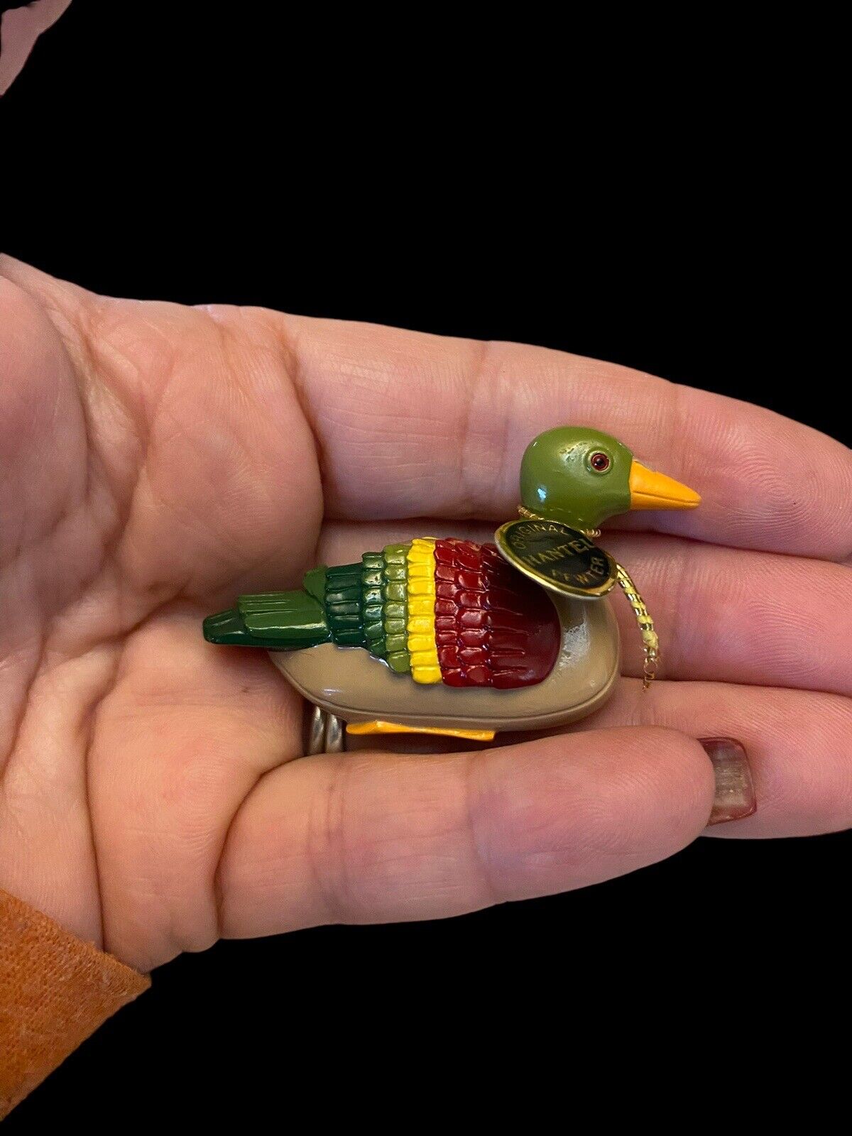 Vintage Hantel Tiny Duck Colorful 1:12 Dollhouse Miniature 1.25” Pewter Rainbow