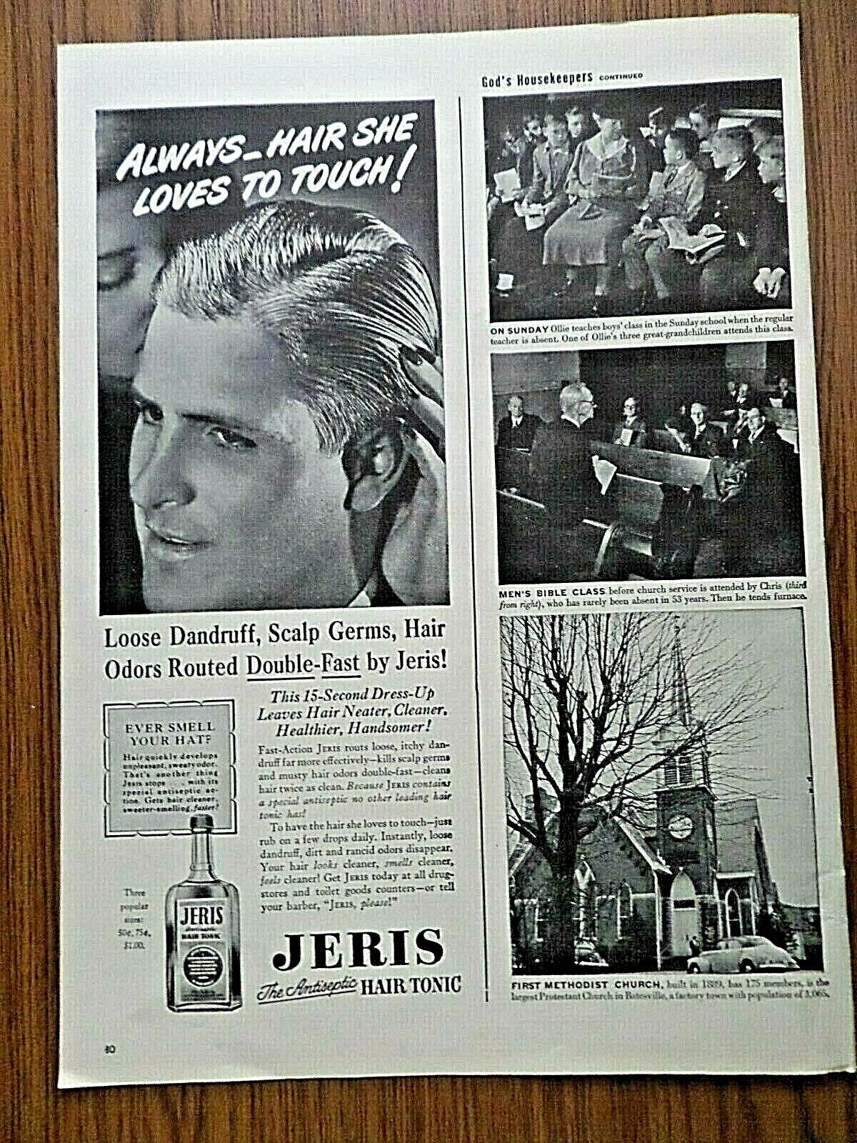 1947 Jeris Hair Tonic Ad  Always hair she loves to Touch