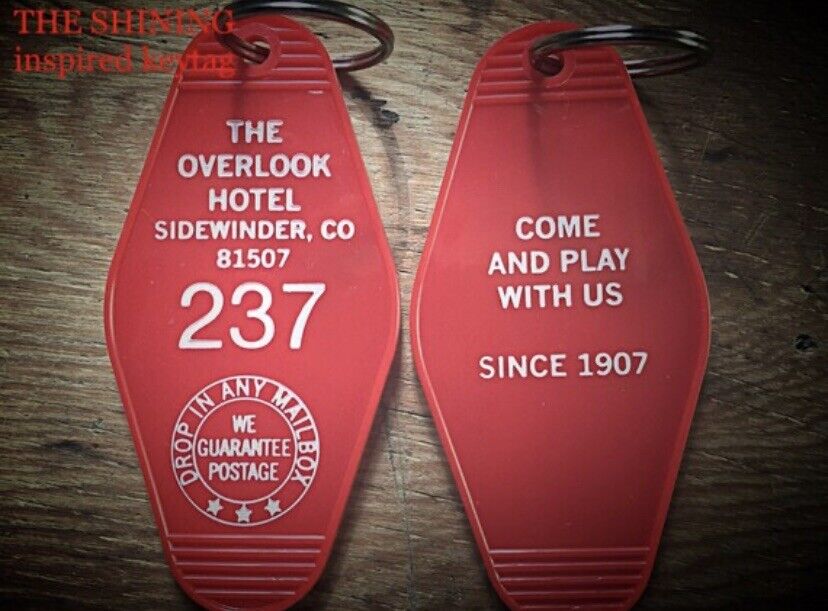 The Shining inspired 'Room 237' red with white printed OVERLOOK HOTEL KEYCHAIN