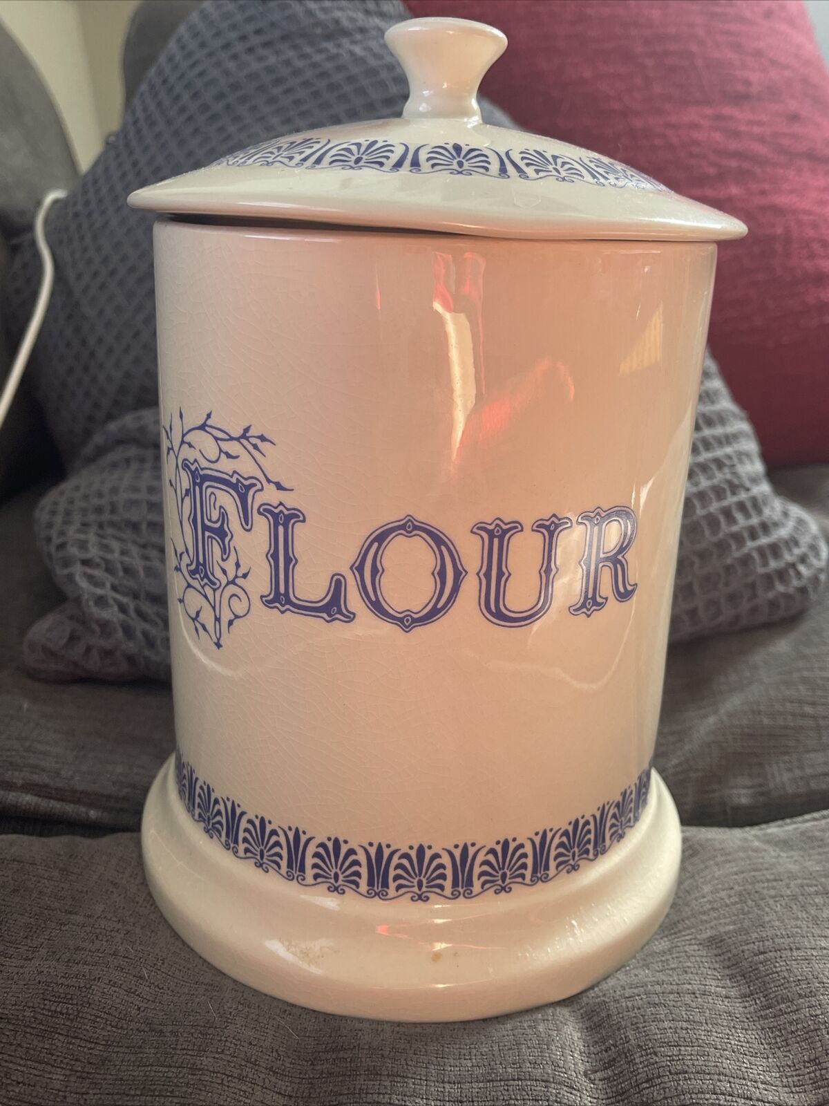 Vintage Ditto Blue And White Ceramic Flour Jar
