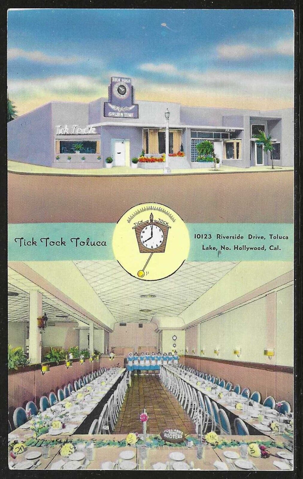 Tick Tock Toluca, Toluca Lake, North Hollywood, California, Early Postcard