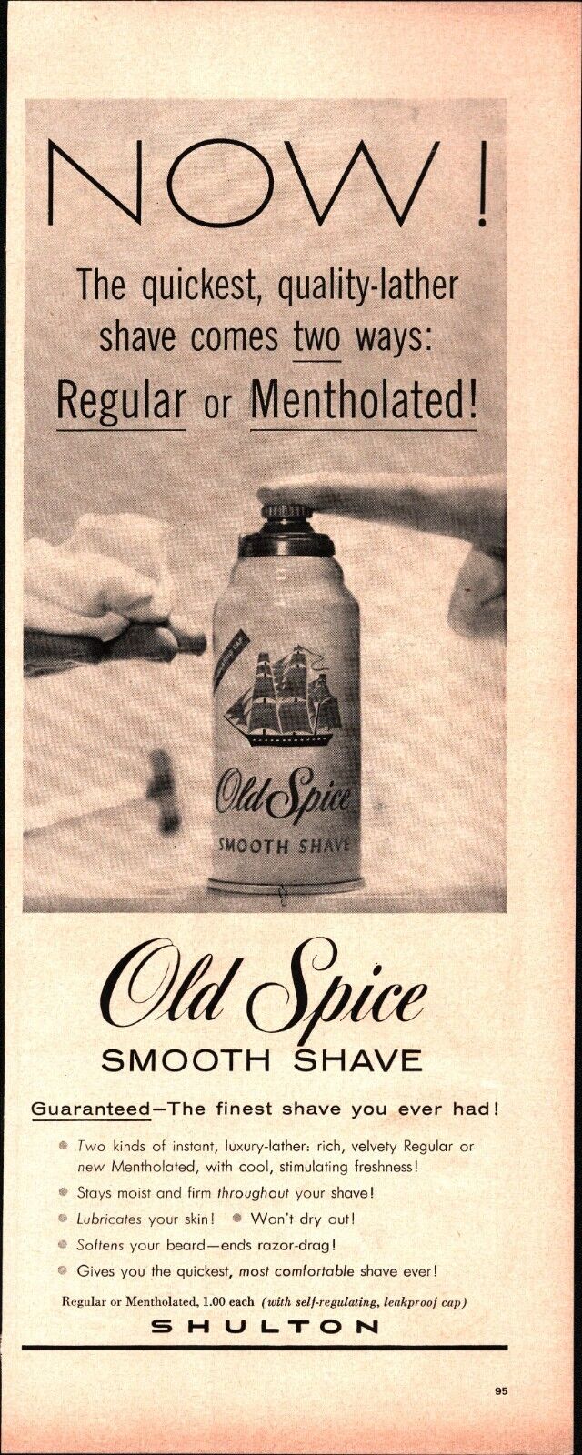 Vtg 1958 Old Spice Shaving Cream The Finest Shave You Ever Had ad nostalgic a6