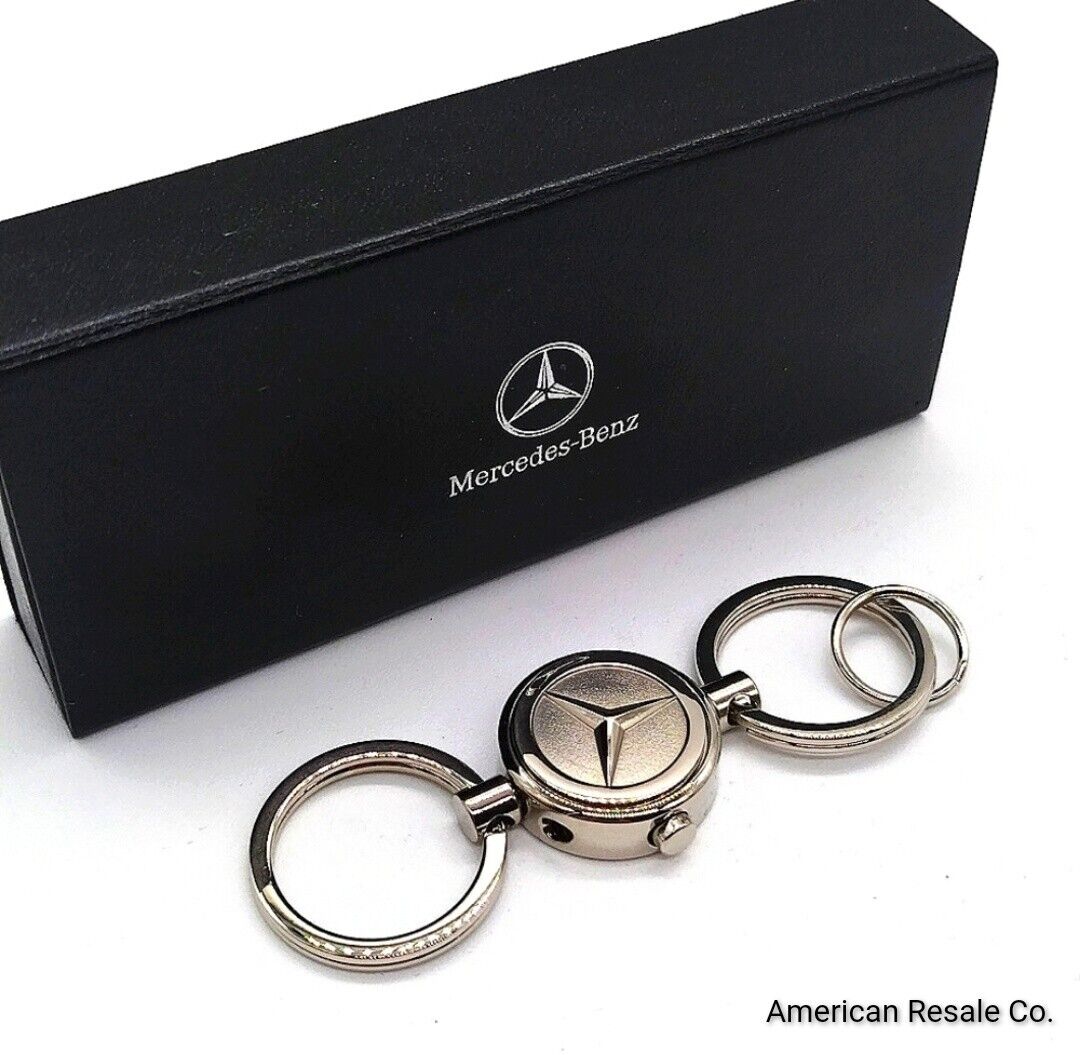 Genuine Silver Mercedes Benz Dual Fob Keychain Detachable for Valet OEM-NIB