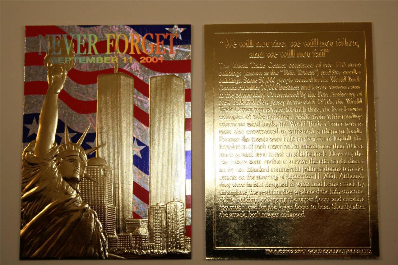 WORLD TRADE CENTER 9/11 First Anniversary 2002 Gold Card Stars & Stripes NM-MT