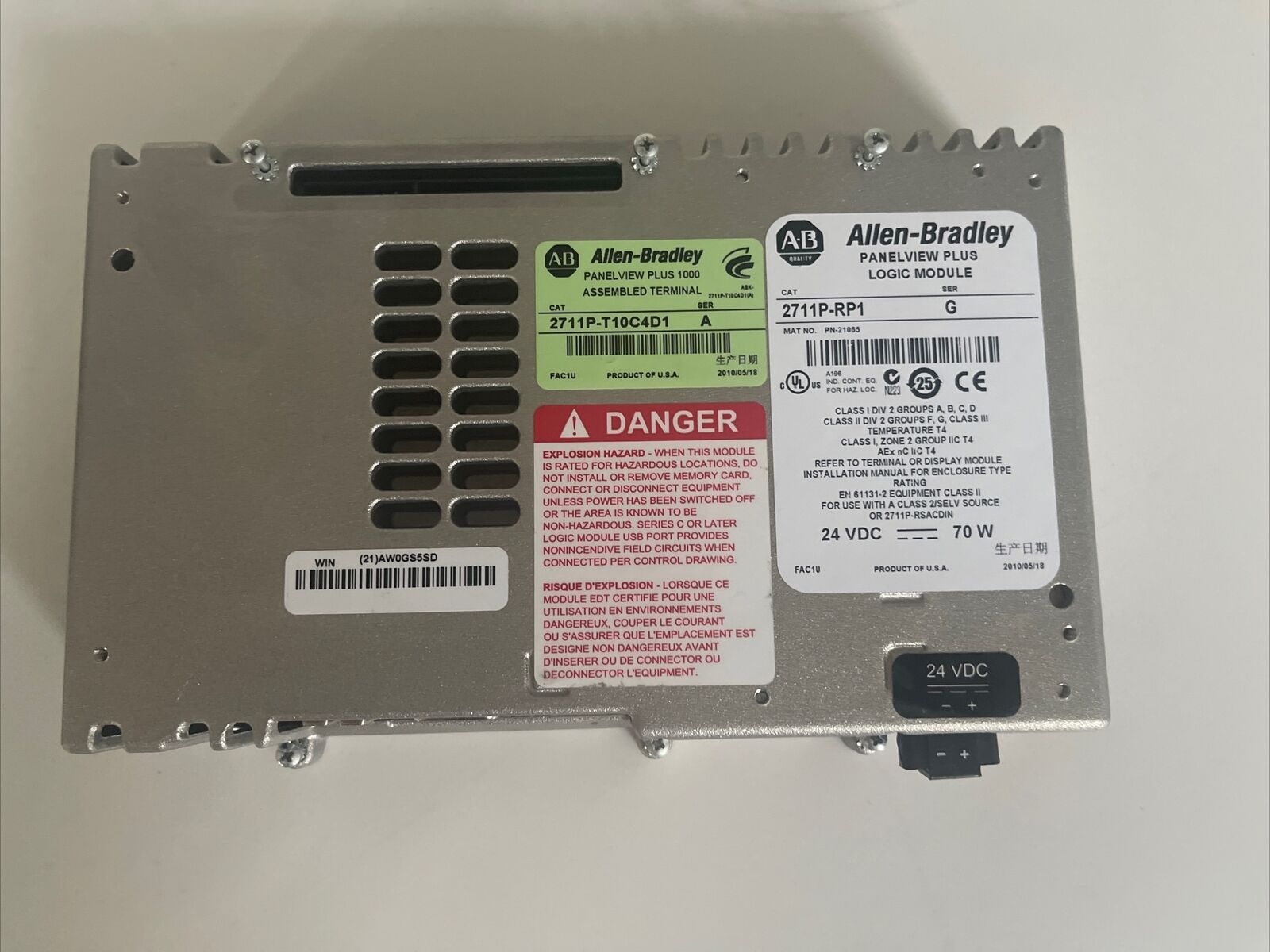 Allen Bradley 2711P-RP1 Ser G PanelView Plus Logic Module 64MB Flash/RAM 24VDC