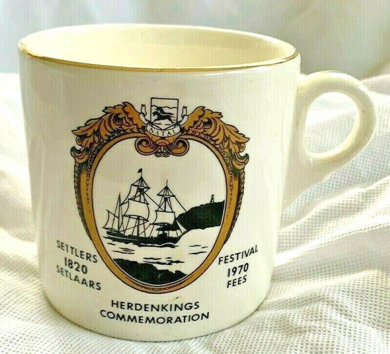 Vitreous Herdenkings Mug South Africa Gold Trim Cup 1970 Commemorative Settlers