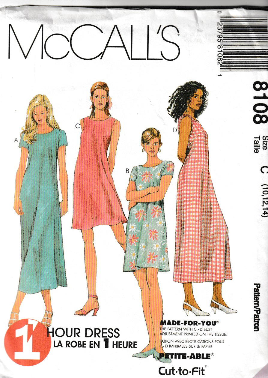 McCall\'s 8108 Misses 1 Hour Spring Dresses, Size 10-14, FF