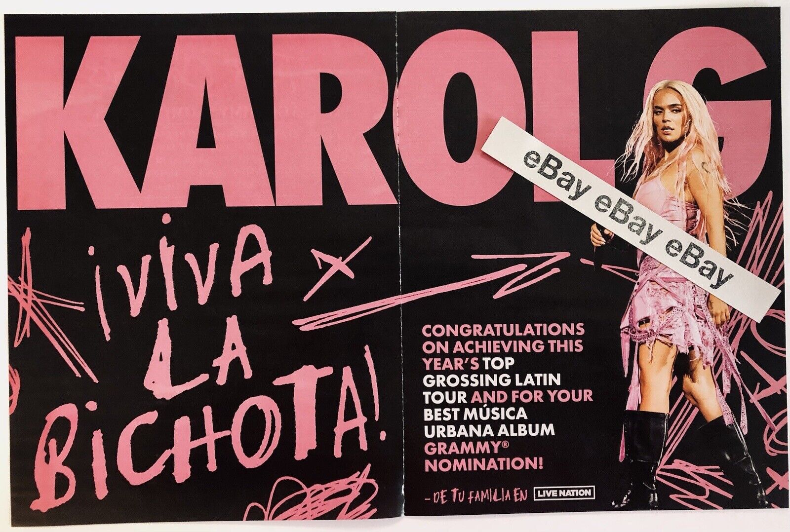 Karol G Magazine Ad, Latam Tour, Music, Latin, Raggae, Singer, Performer, Album