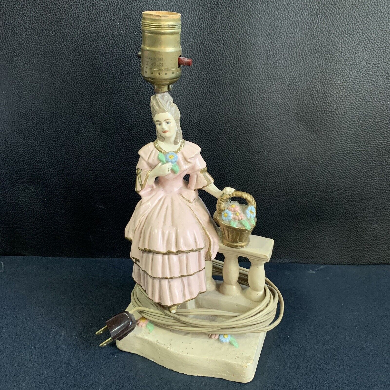 Antique Table Top Lamp, Victorian Lady & Flowers Hand Painted Rodale 250w 250v