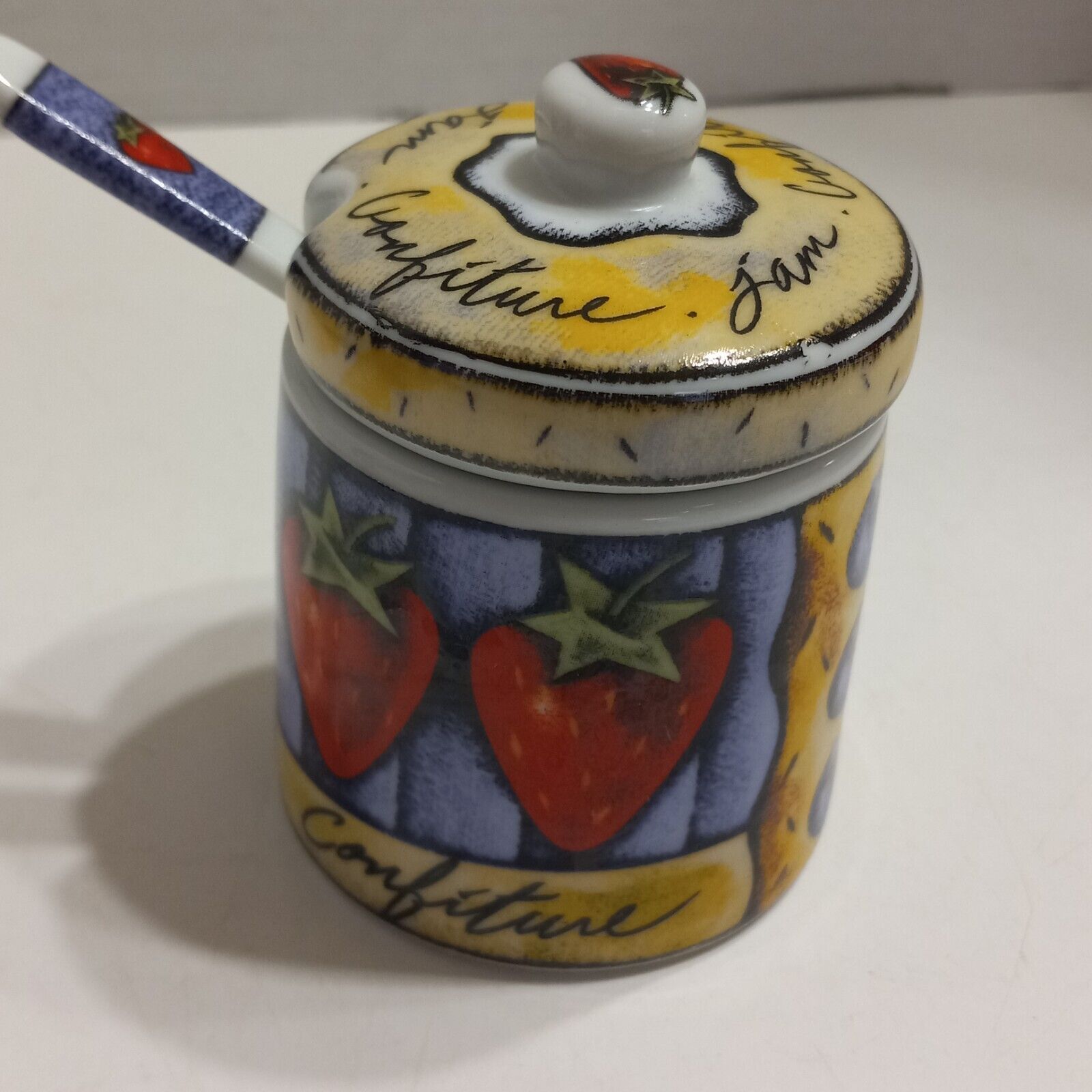 Vintage MSC Joie De Vivre Preserve Ceramic Jam Pot And Spoon