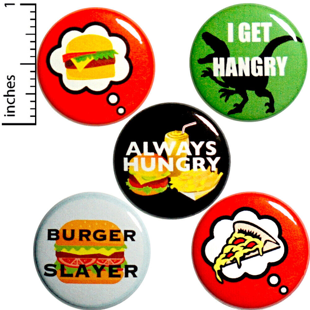 Funny Hangry Buttons Pins Sarcastic Food Humor 5 Pack Gift Set 1 Inch P15-1