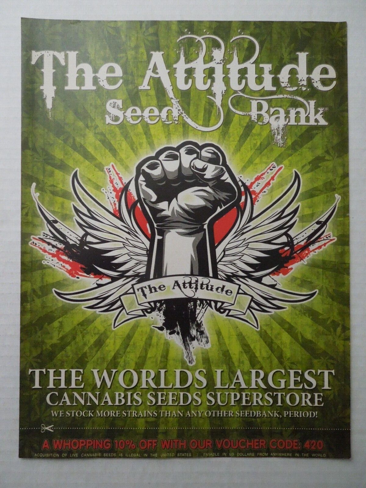 2010 THE ATTITUDE SEED BANK Magazine Ad - The World's Largest Weed Seed Store