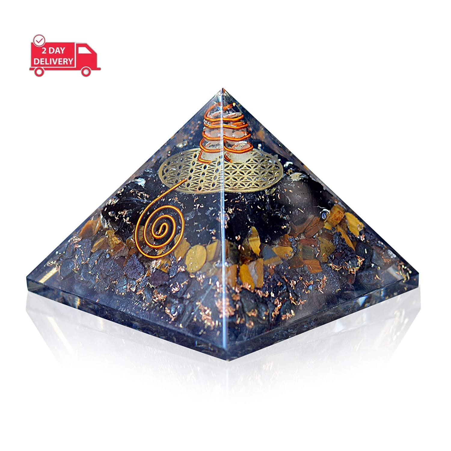 Triple Protection Orgone Pyramid with Black Tourmaline, Tiger Eye and Hematite C