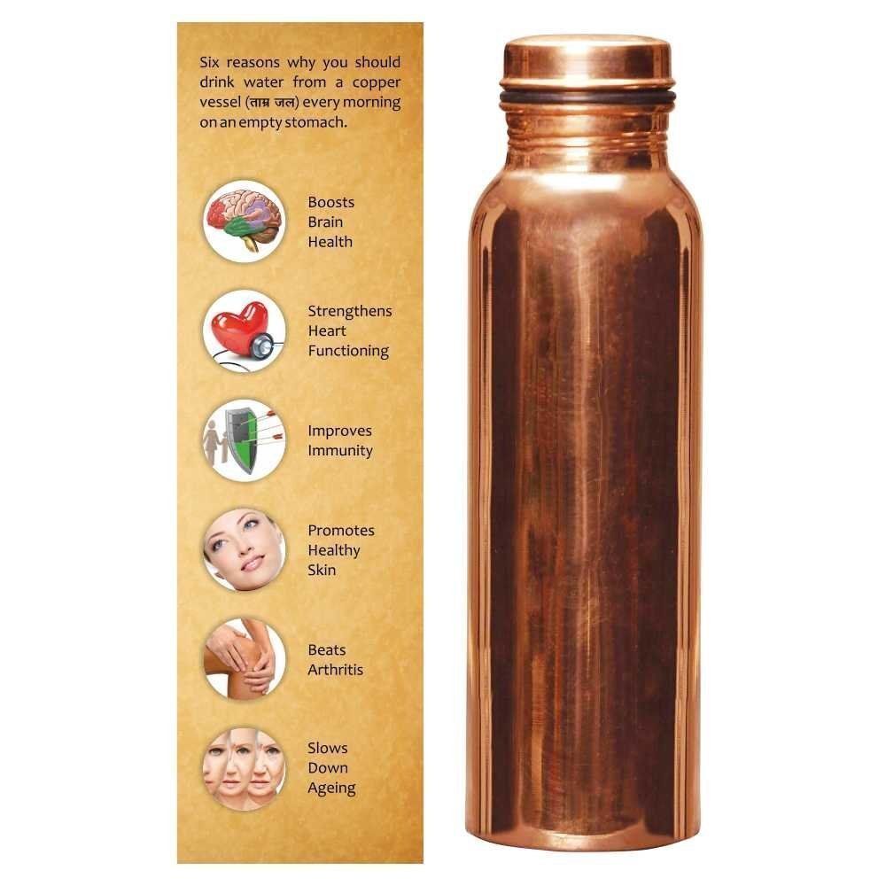 Pure Copper Water Bottle For Ayurveda Health Benefits Leak Proof 
