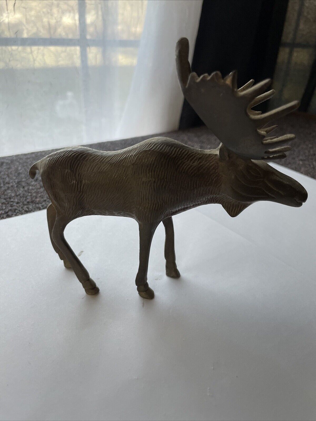 Cast Metal Brass Bull Moose Figurine Statuette Decor Tabletop 7\