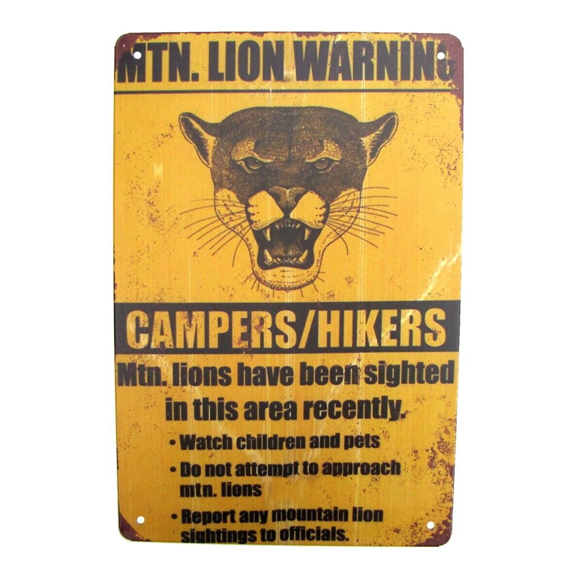 Metal Mountain Lion Warning Beware Caution Wall Sign Outdoor Hunting Cabin Decor