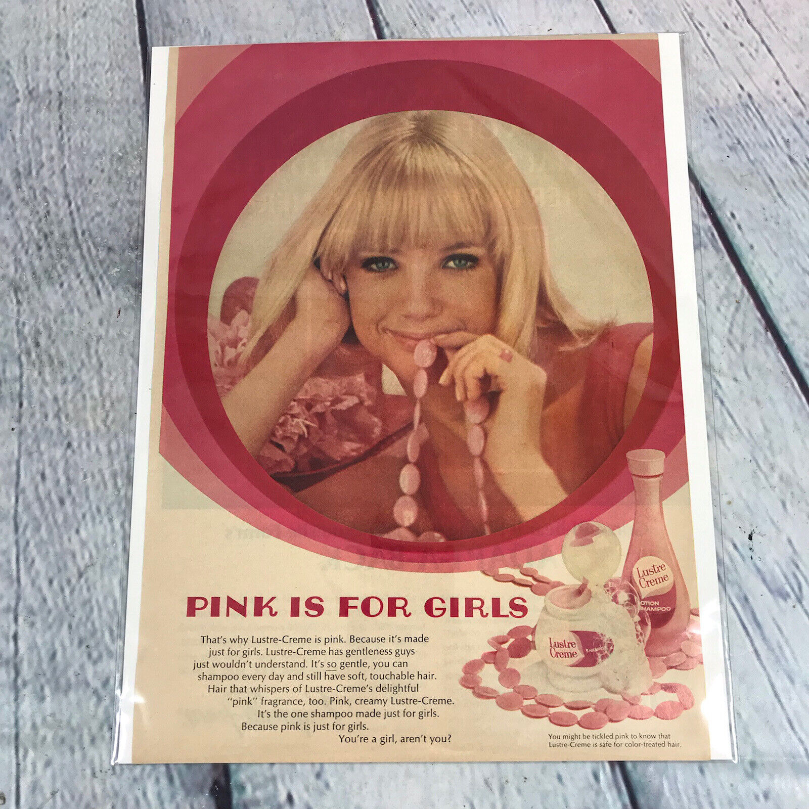 Vtg 1968 Lustre-Creme Pink is for Girls Print Ad Genuine Magazine Advertisement