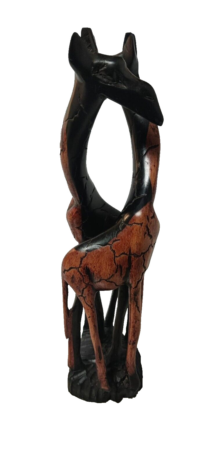 Hand Carved Giraffe Couple Love Embracing African Wood Statue Uganda 12\
