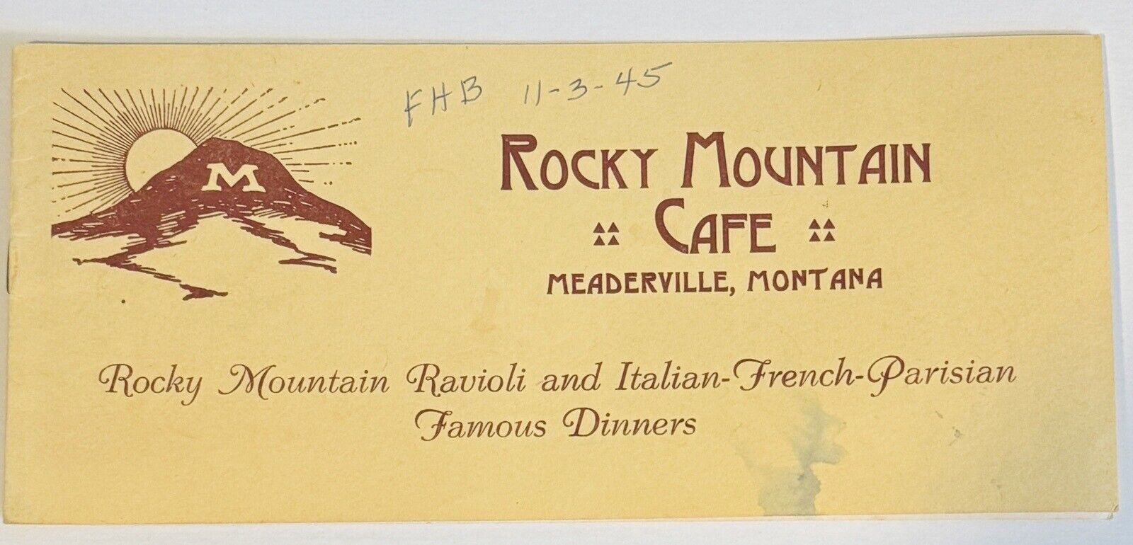 Meaderville MT Montana Rocky Mountain Cafe Ravioli Italian French Parisian Ad