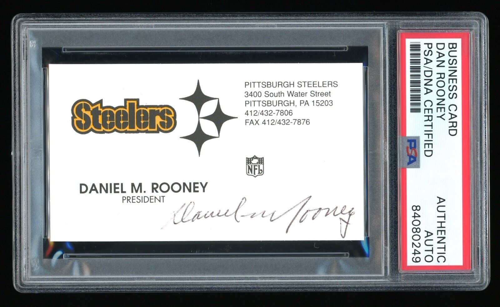 PITTSBURGH STEELERS DAN ROONEY VINTAGE BUSINESS CARD PSA/DNA AUTHENTIC AUTO