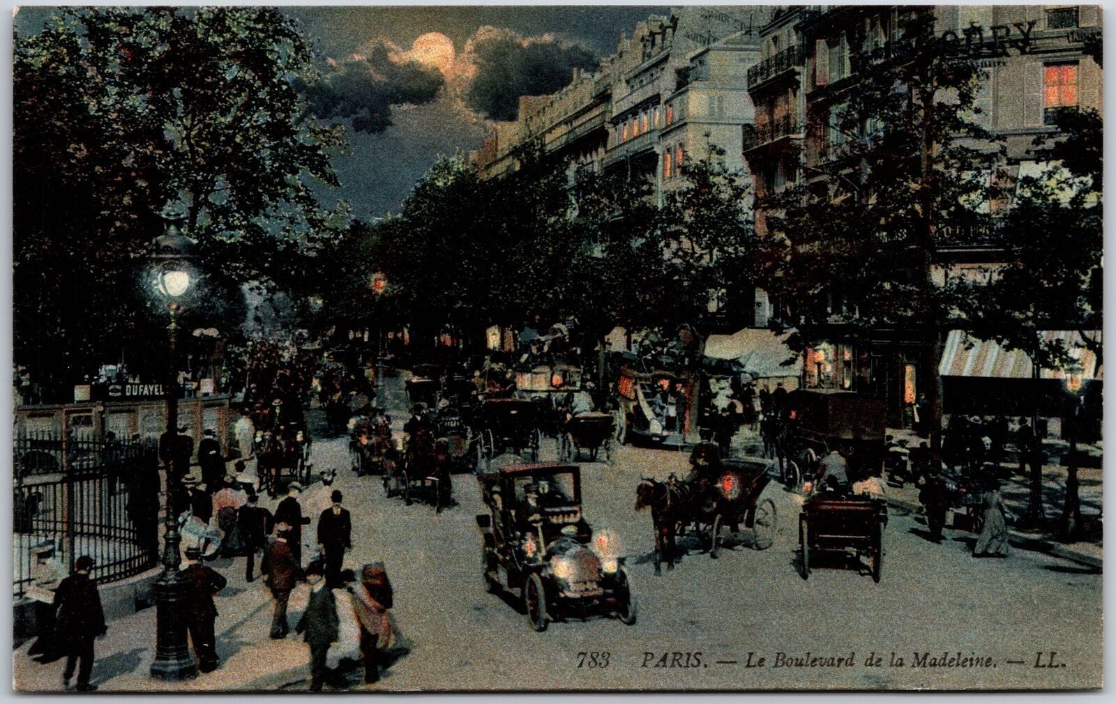Le Boulevard De La Madeliene Paris France Buildings Cars Streets Night Postcard